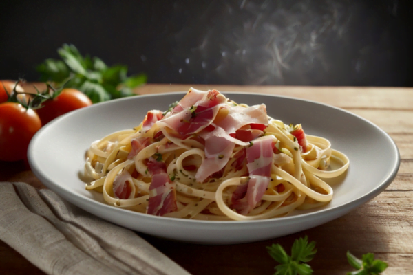 Pasta with ham and white cheese